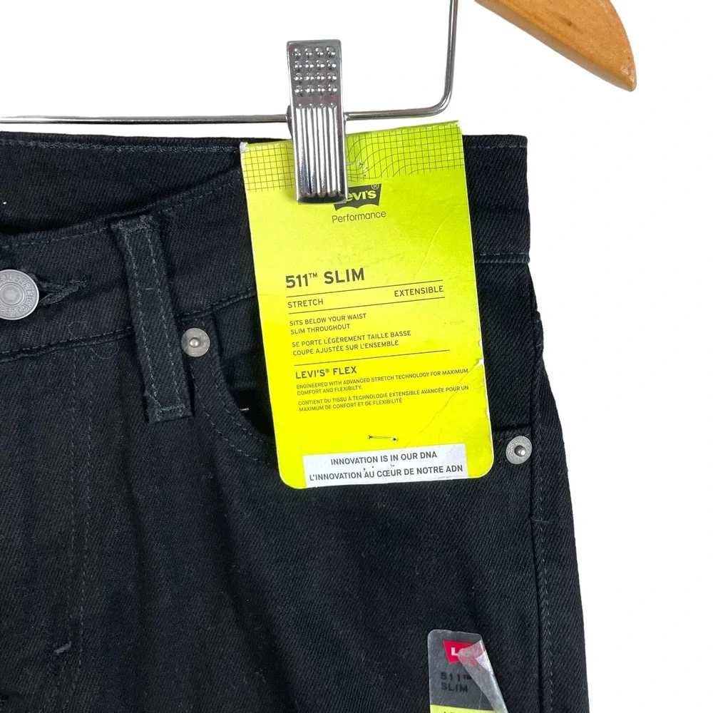 Levi's 511 Slim Jeans Mens Actual 29x28 Black Flex Stretch Denim Pants Irregular